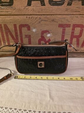Dooney & Bourke Black Ostrich-Embossed Crossbody with Tan Trim